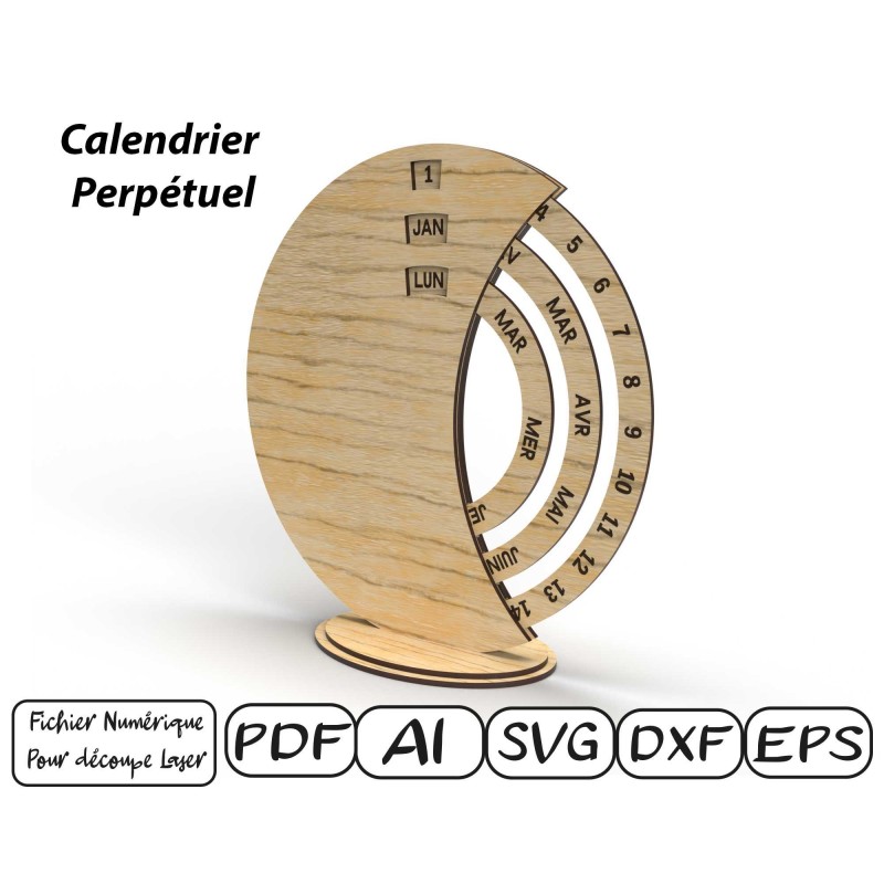 Calendrier perpétuel Fichier numérique pour découpe laser