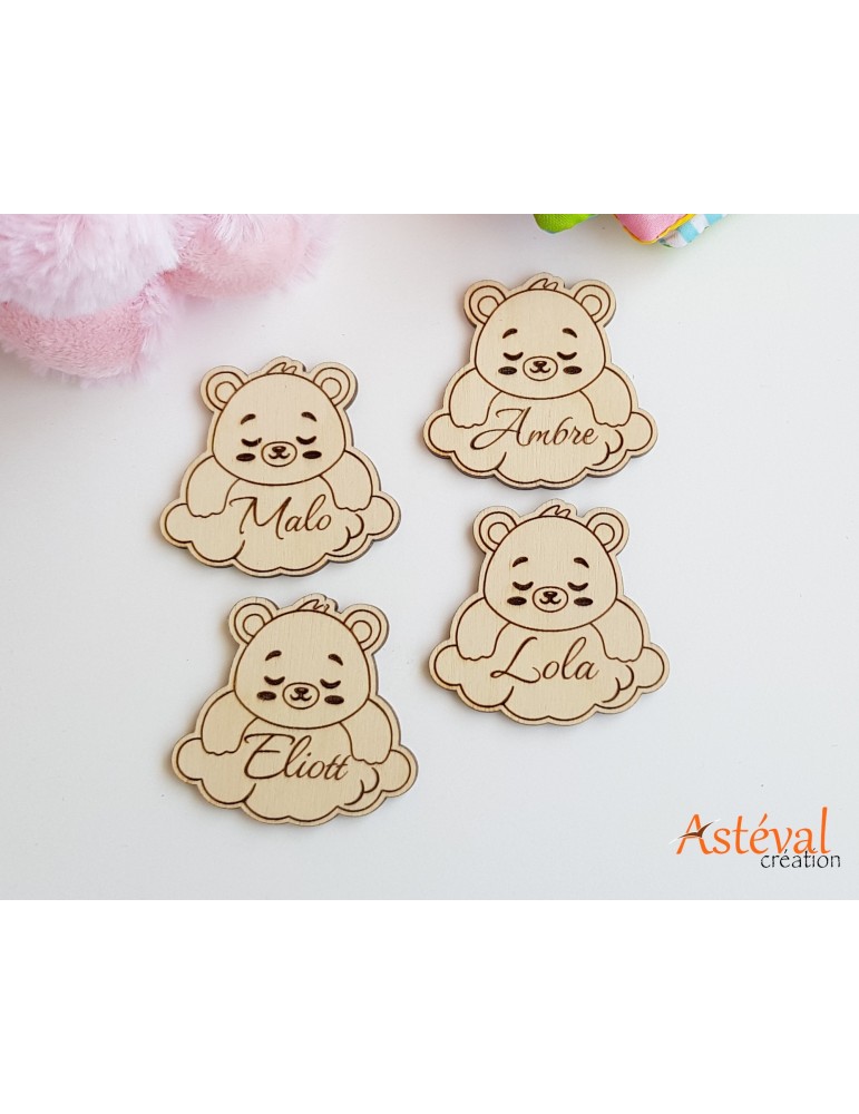 Marque place ourson nuage en bois personnalisé