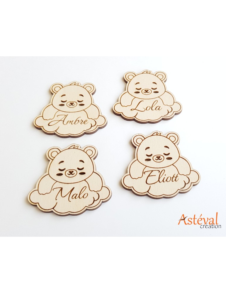 Marque place ourson nuage en bois personnalisé