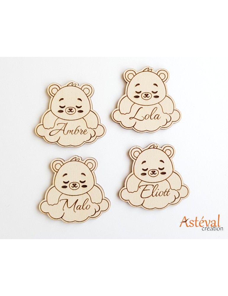 Marque place ourson nuage en bois personnalisé