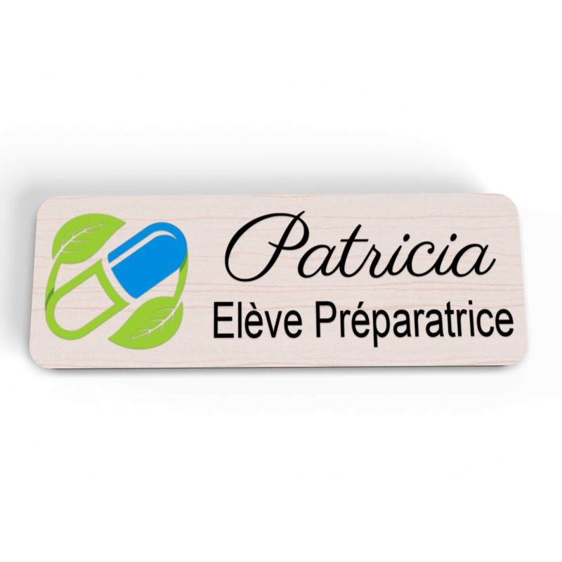 Badge préparatrice en bois et couleur personnalisé