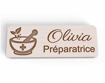 Badge préparatrice en bois personnalisé mortier