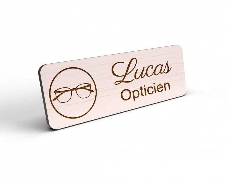 Badge opticien personnalisé bois lunette