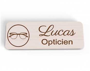 Badge opticien personnalisé bois lunette