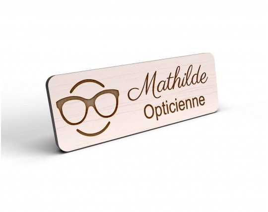 Badge opticien personnalisé bois lunetier
