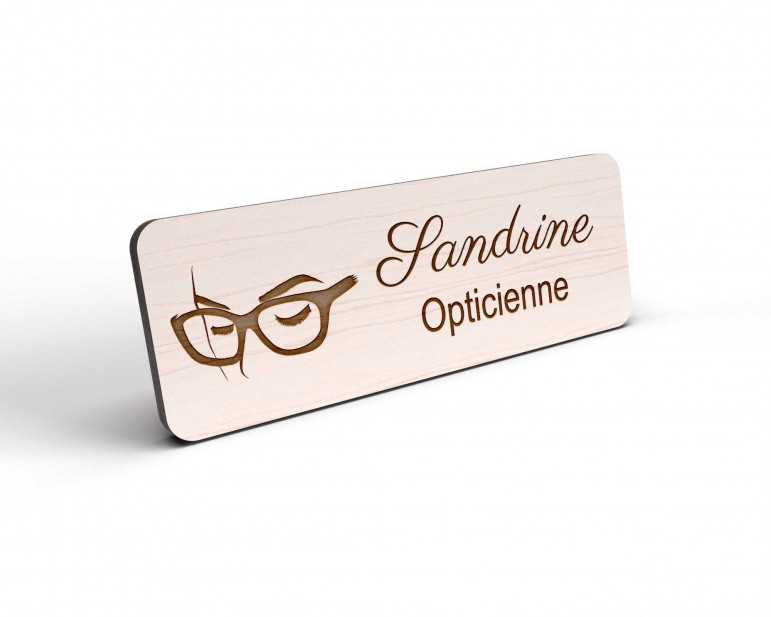 Badge opticien personnalisé bois lunette
