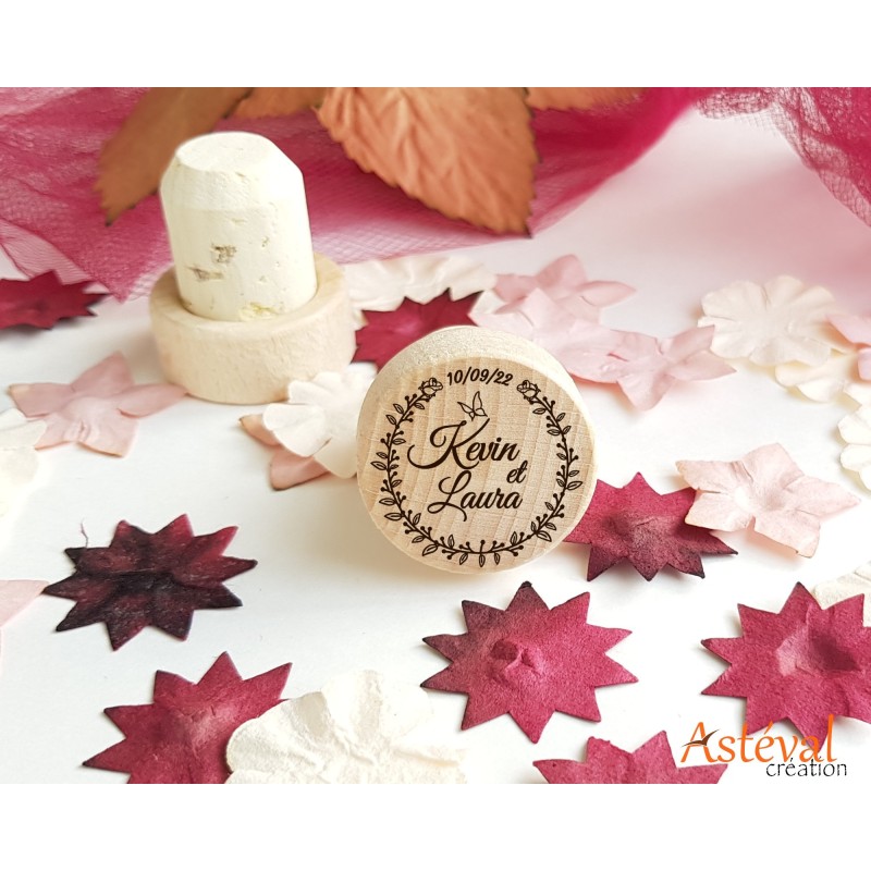 Bouchon bois et liège personnalisé sur mesure pour bouteille