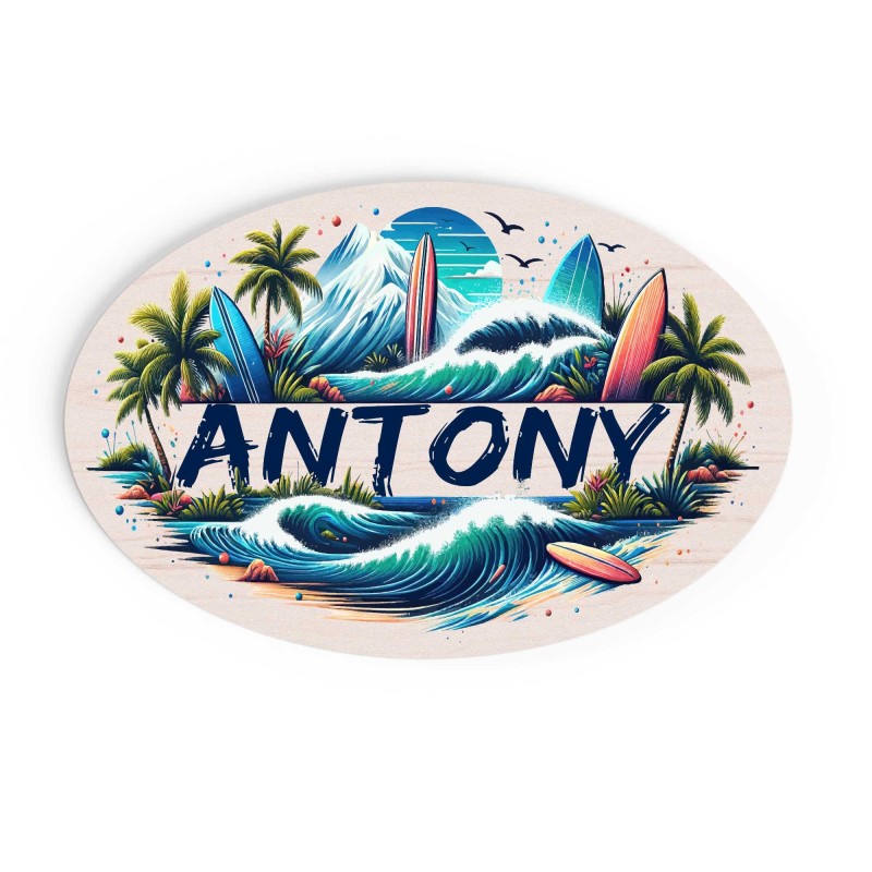 Plaque de Porte Personnalisable thème surf mer ocean bois ou plexi