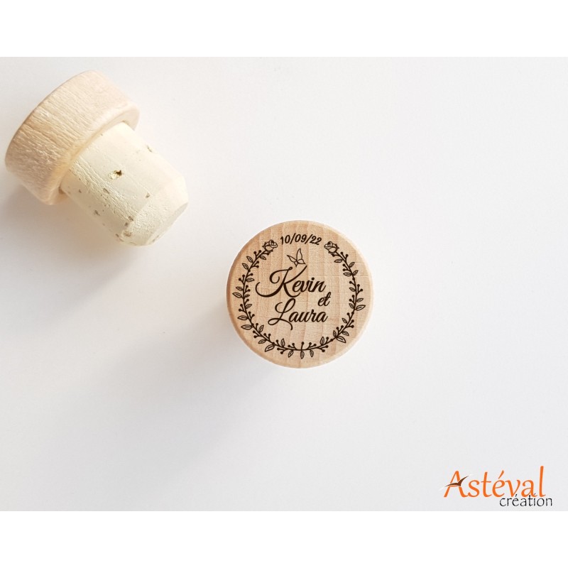 Bouchon bois et liège personnalisé sur mesure pour bouteille