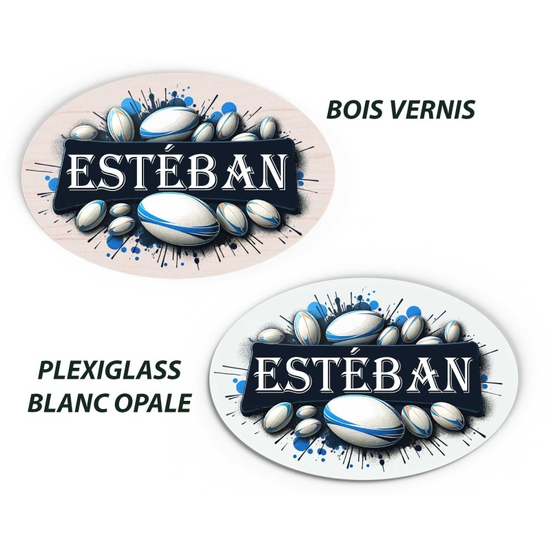 Plaque de Porte Personnalisable rugby thème sport bois ou plexi