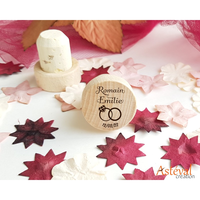 Bouchon bois et liège personnalisé sur mesure pour bouteille alliance