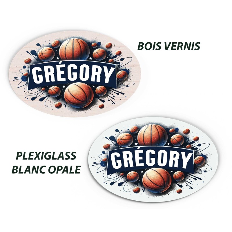 Plaque de Porte Personnalisable basketball thème sport bois ou plexi