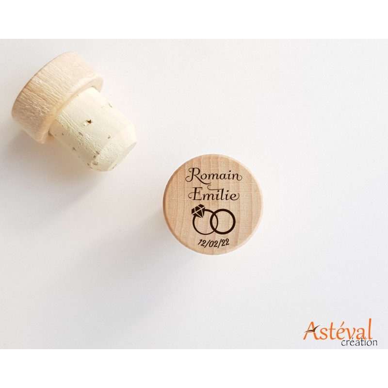 Bouchon bois et liège personnalisé sur mesure pour bouteille alliance