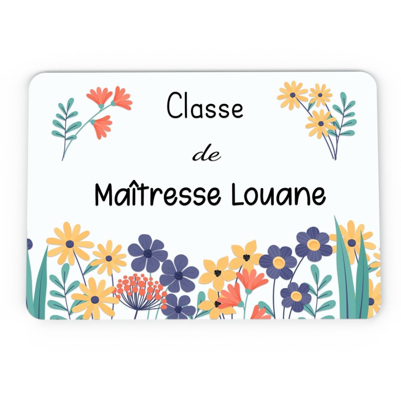 Plaque de Porte Personnalisable cadeau Maîtresse enseignant Fleurie bois ou plexi