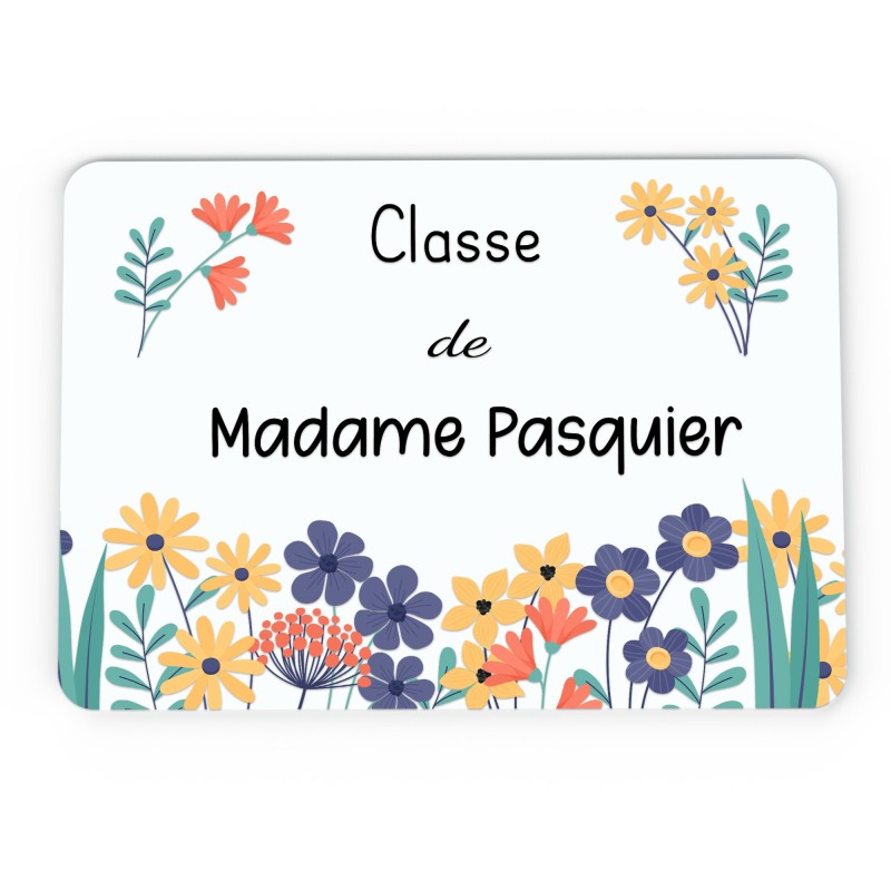 Plaque de Porte Personnalisable cadeau Maîtresse enseignant Fleurie bois ou plexi