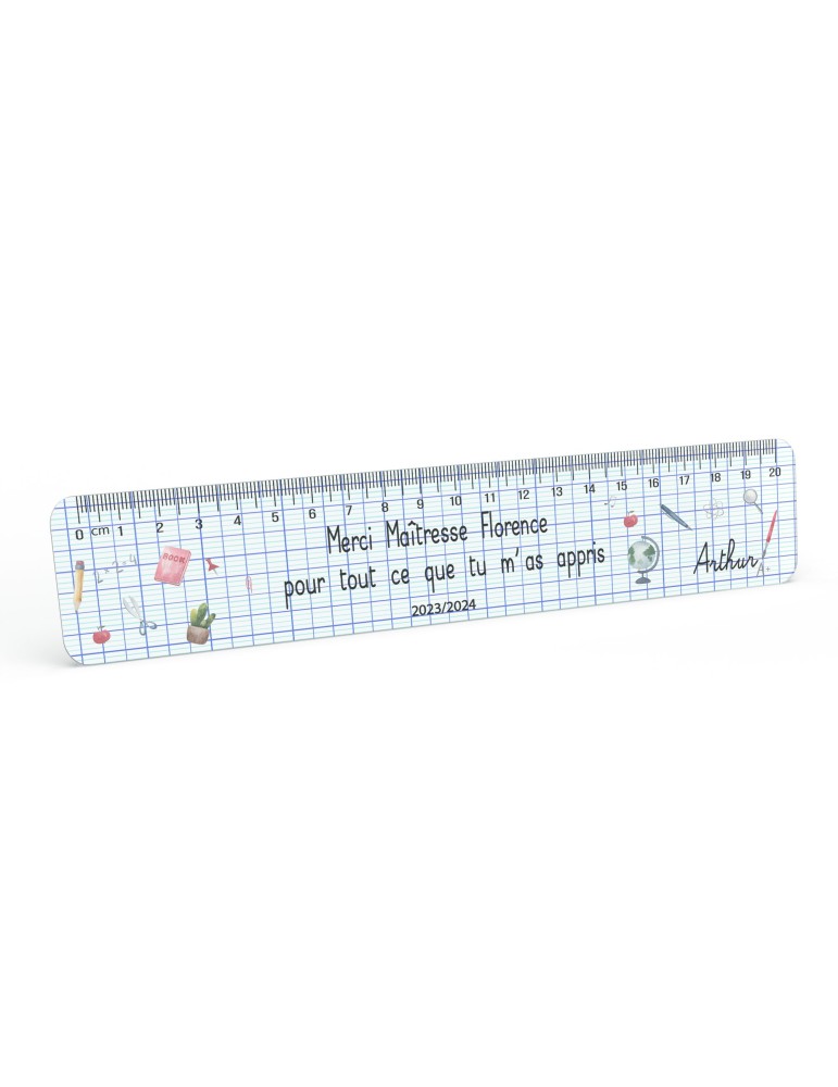 Règle graduée personnalisée, remerciement fin d'année scolaire, maître, maîtresse, instituteur, atsem