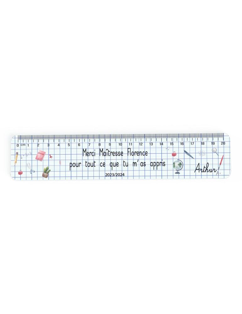 Règle graduée personnalisée, remerciement fin d'année scolaire, maître, maîtresse, instituteur, atsem
