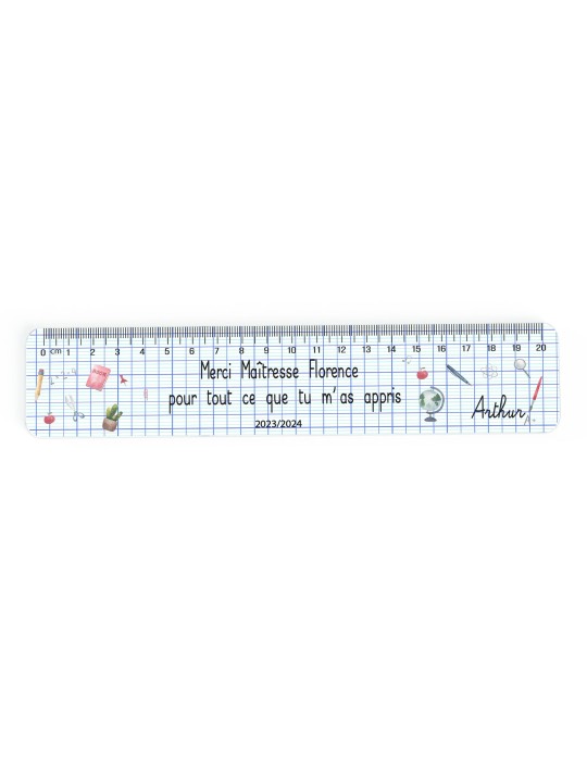 Règle graduée personnalisée, remerciement fin d'année scolaire, maître, maîtresse, instituteur, atsem