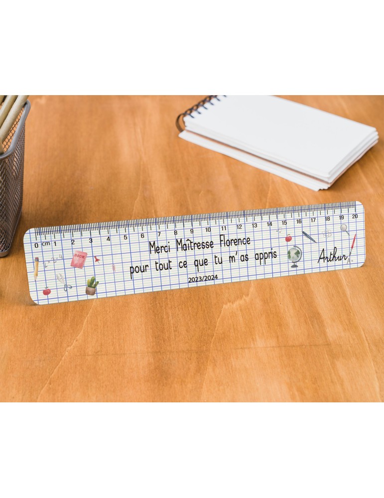Règle graduée personnalisée, remerciement fin d'année scolaire, maître, maîtresse, instituteur, atsem