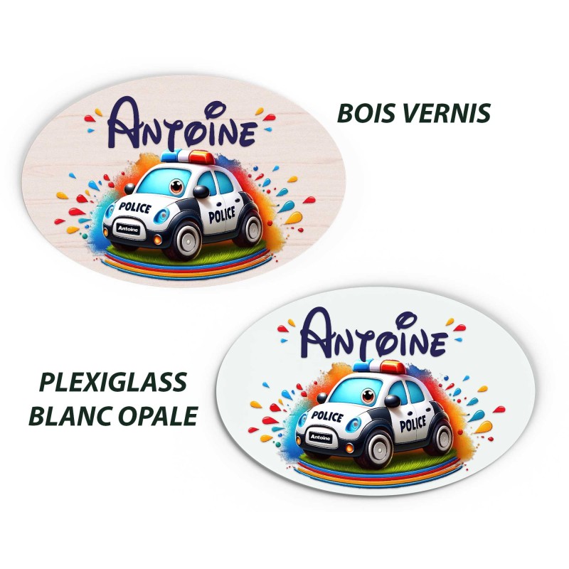 Plaque de Porte Personnalisable voiture police sport bois ou plexi