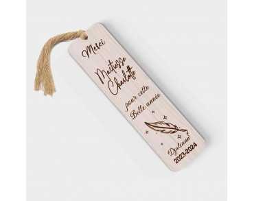 Marque page en bois personnalisable Maîtresse Maitre Plume