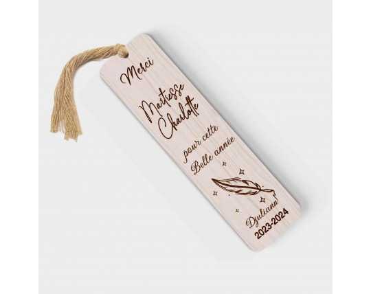 Marque page en bois personnalisable Maîtresse Maitre Plume