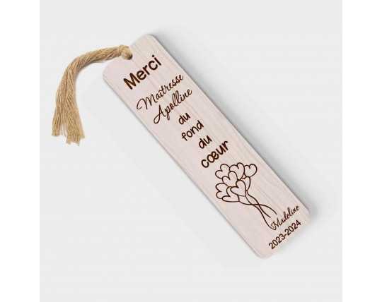 Marque page en bois personnalisable Maîtresse Maitre ballon cœur