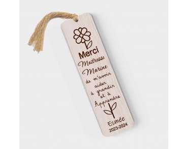 Marque page en bois personnalisable Maîtresse Maitre fleur marguerite