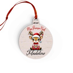Boule de Noël en Bois Personnalisée avec cerf colorée Mon Premier Noël 2
