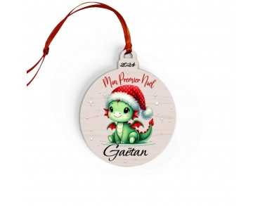 Boule de Noël en Bois Personnalisée avec dragon colorée Mon Premier Noël
