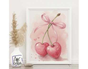 Affiche Numérique Cerises en Forme de Cœur