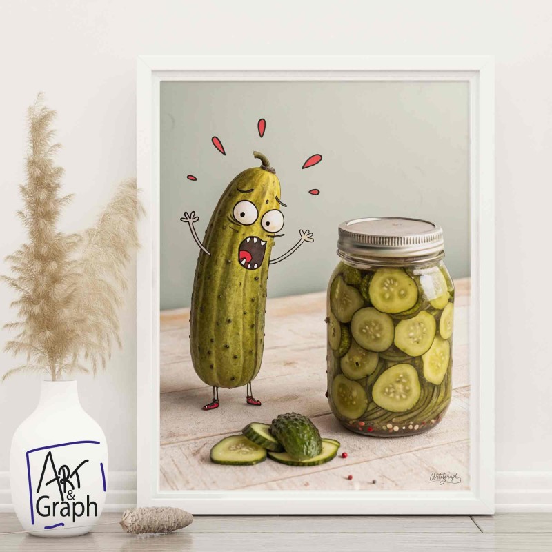Affiche Numérique Cornichon Surpris - Illustration Drôle et Décalée pour Décoration Murale Amusante téléchargeable