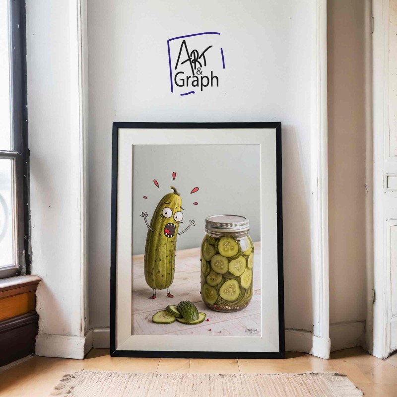 Affiche Numérique Cornichon Surpris - Illustration Drôle et Décalée pour Décoration Murale Amusante téléchargeable
