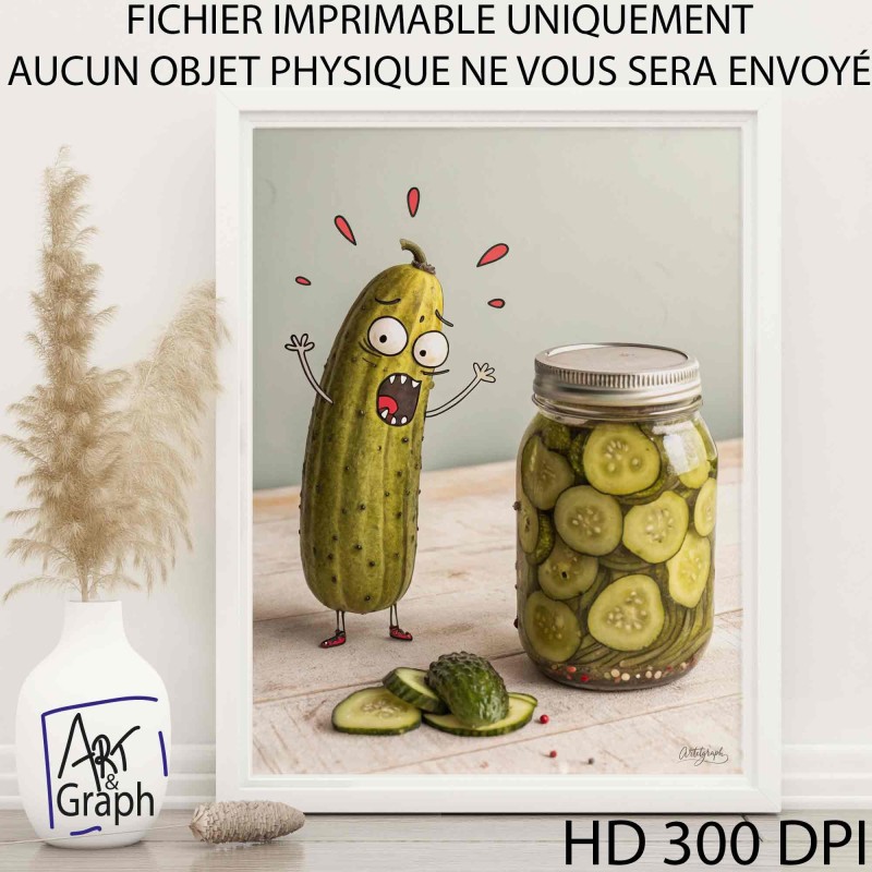 Affiche Numérique Cornichon Surpris - Illustration Drôle et Décalée pour Décoration Murale Amusante téléchargeable