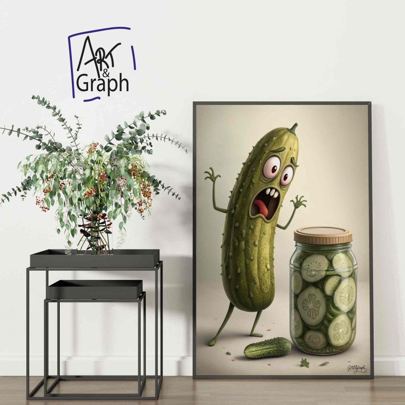 Affiche Numérique Cornichon Surpris - Illustration Drôle et Décalée pour Décoration Murale Amusante téléchargeable