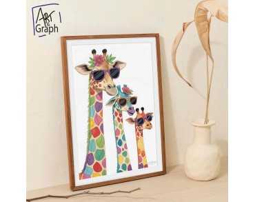 Affiche Numérique Girafes Colorées avec Lunettes de Soleil