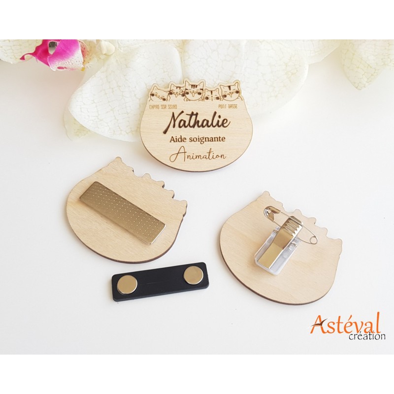 Badge en bois personnalisé bande de chat vétérinaire