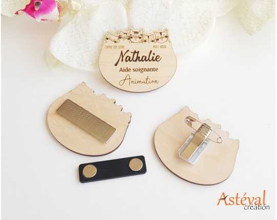 Badge en bois personnalisé bande de chat vétérinaire