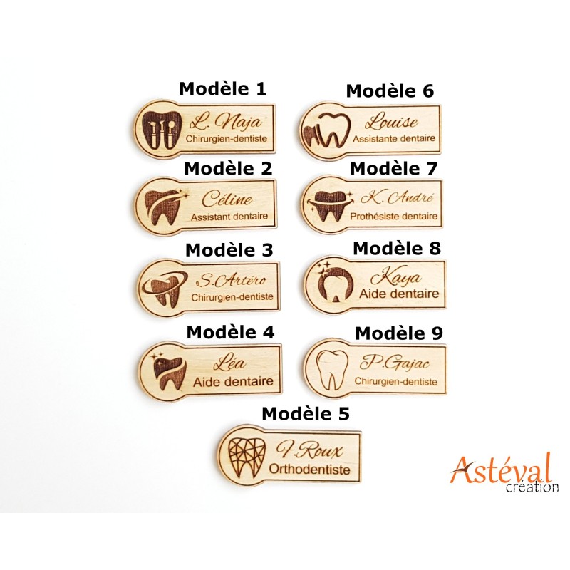 Badge en bois personnalisé cabinet dentaire chirurgien dentiste prothésiste dentaire assistante dentaire orthodontiste