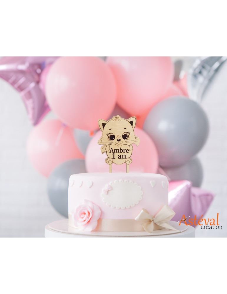 Cake topper personnalisé enfant chat funny
