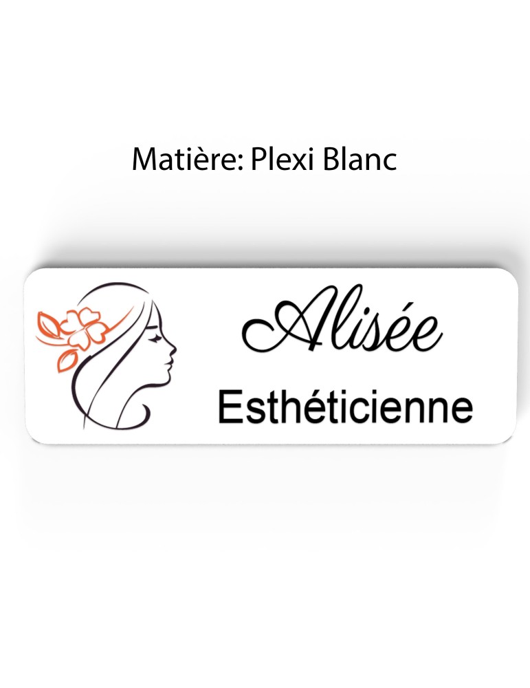 Badge esthéticienne Personnalisable spécialistes bien être, conseillère beauté, sophrologue bois, or brossé, argent brossé acryl