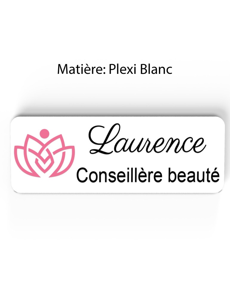 Badge esthéticienne Personnalisable spécialistes bien être, conseillère beauté, sophrologue bois, or brossé, argent brossé acryl