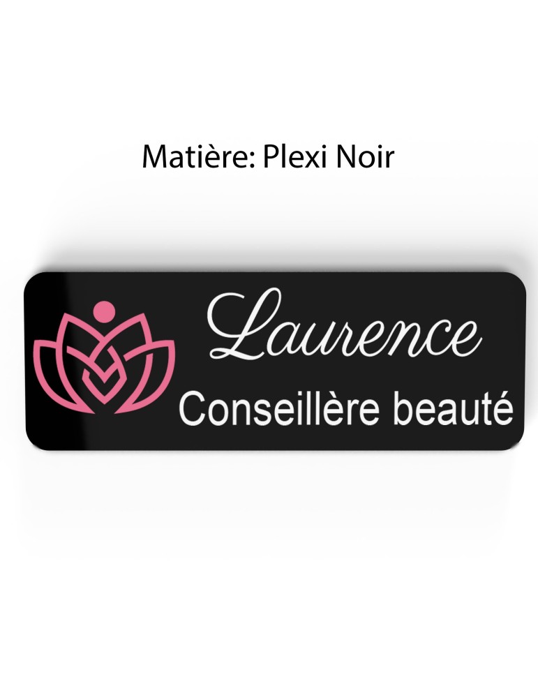 Badge esthéticienne Personnalisable spécialistes bien être, conseillère beauté, sophrologue bois, or brossé, argent brossé acryl