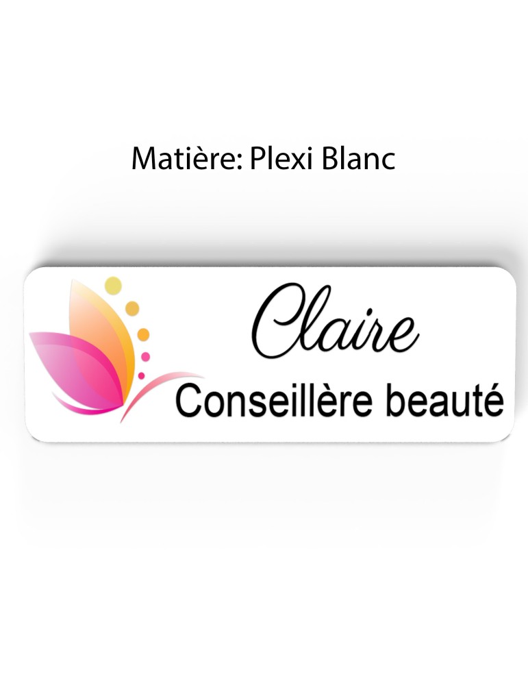 Badge esthéticienne Personnalisable spécialistes bien être, conseillère beauté, sophrologue bois, or brossé, argent brossé acryl