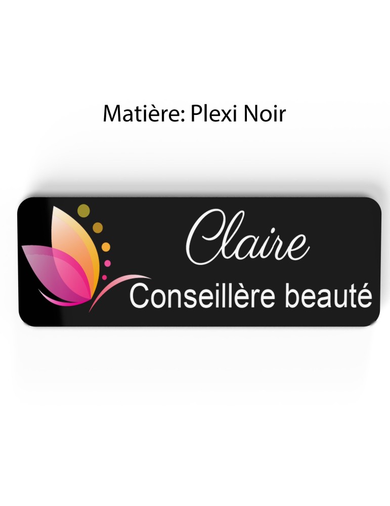 Badge esthéticienne Personnalisable spécialistes bien être, conseillère beauté, sophrologue bois, or brossé, argent brossé acryl