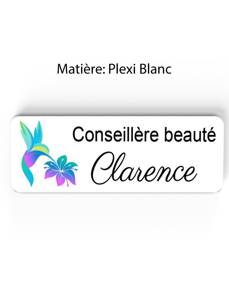 Badge esthéticienne Personnalisable spécialistes bien être, conseillère beauté, sophrologue bois, or brossé, argent brossé acryl