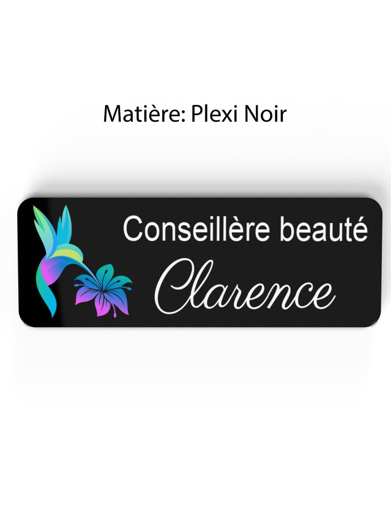 Badge esthéticienne Personnalisable spécialistes bien être, conseillère beauté, sophrologue bois, or brossé, argent brossé acryl