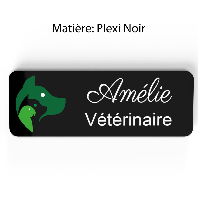 Badge vétérinaire couleur Personnalisable ASV, soigneur, toiletteur, dresseur, zoologistes bois, or brossé, argent brossé acryli