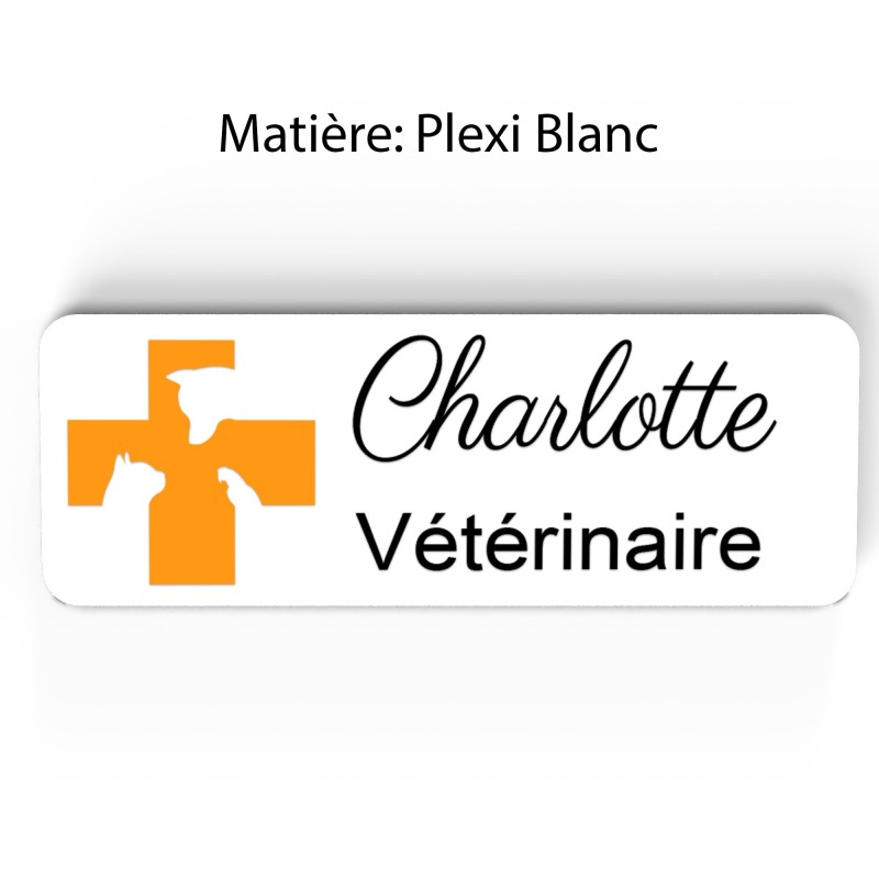 Badge vétérinaire couleur Personnalisable ASV, soigneur, toiletteur, dresseur, zoologistes bois, or brossé, argent brossé acryli