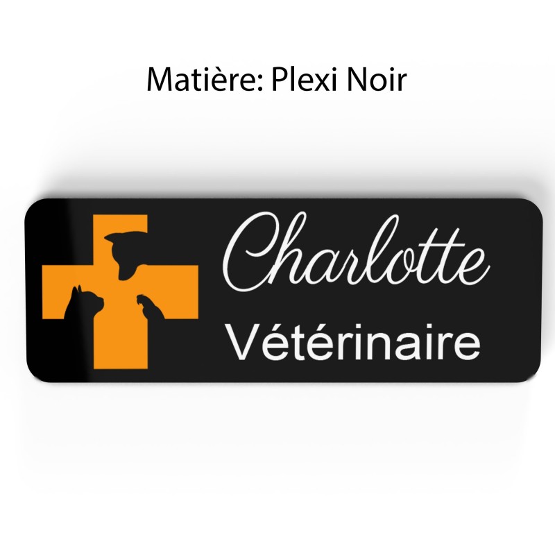 Badge vétérinaire couleur Personnalisable ASV, soigneur, toiletteur, dresseur, zoologistes bois, or brossé, argent brossé acryli